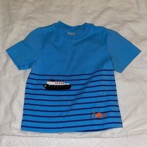 Hanna Andersson Sz 3 Boys Blue Octopus Squid T Shirt boat applique ship stripes